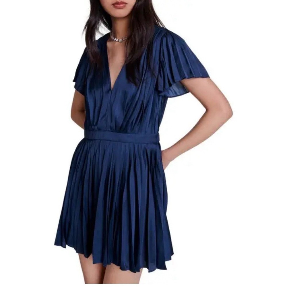Maje Navy Blue Pleated Mini Dress